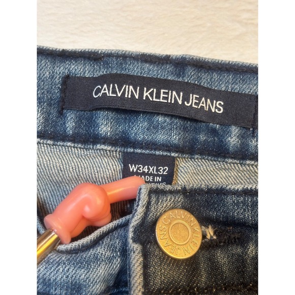 Calvin Klein Mens Jeans Straight Thrashed 34x31.5 Medium Wash Distressed‎ - Picture 9 of 12